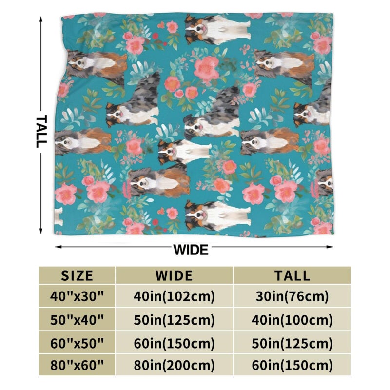 LodiSFOA Australian Shepherd Dogs Flowers Fleece Throw - Lightweight, Super Soft, Cozy Bed - Warm Blanket for Living Room/Bedroom - All Season (50"x40") - Image 5